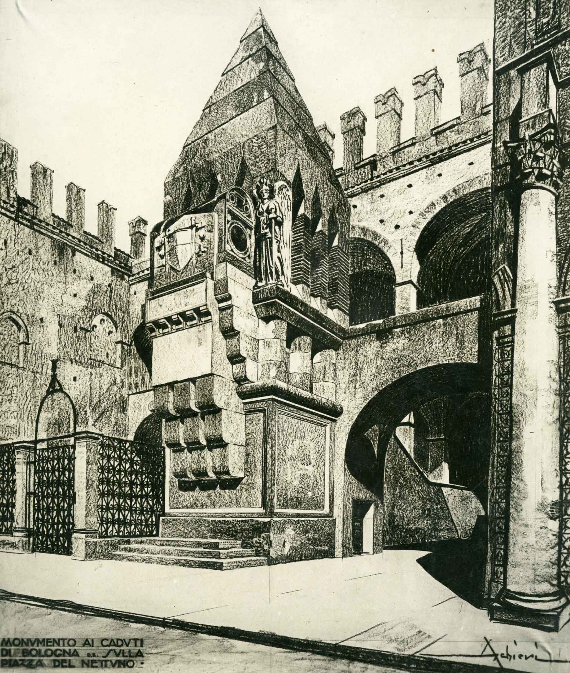 Progetto di concorso per un monumento ai caduti in piazza del Nettuno a Bologna